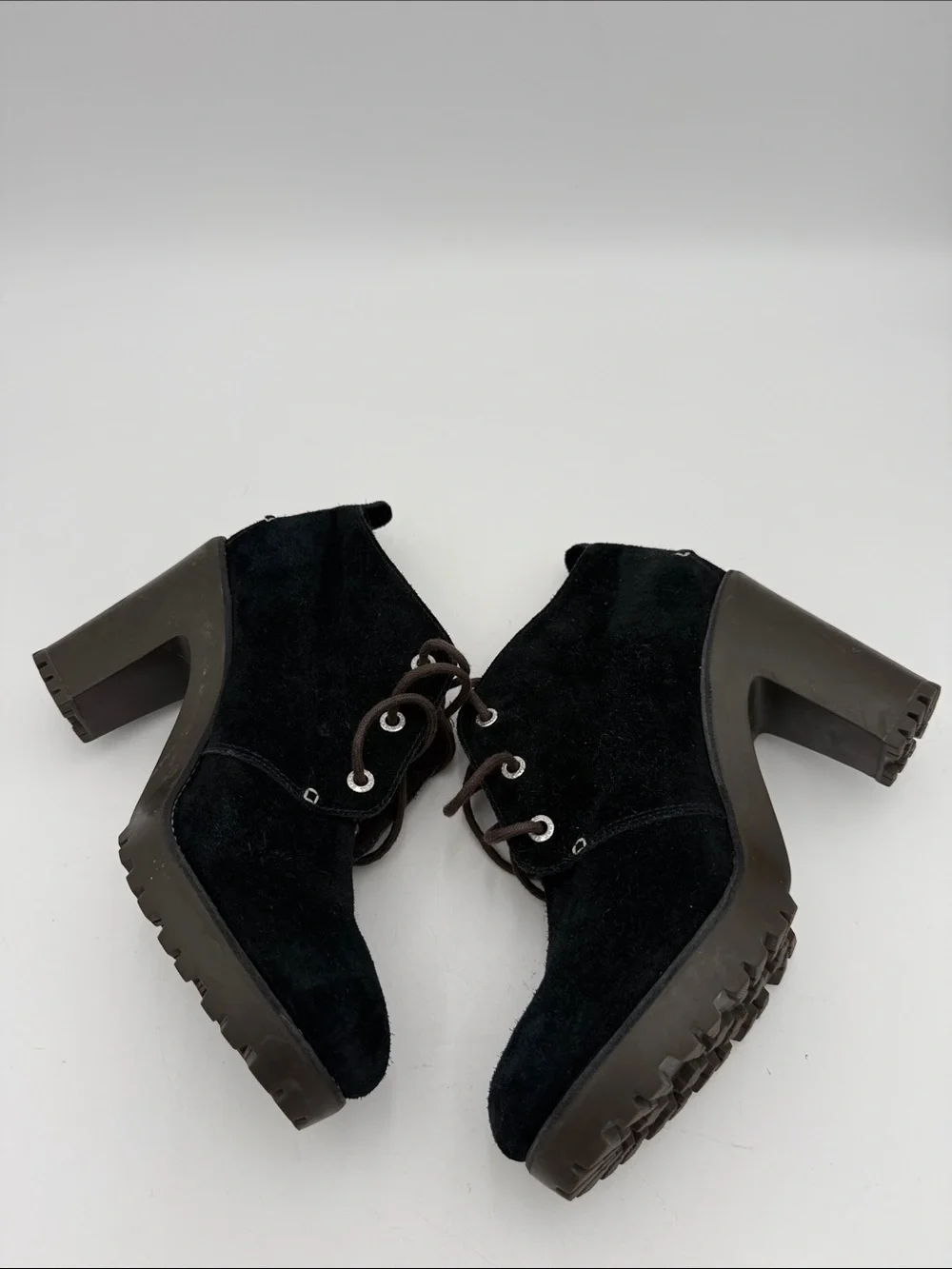 Sperry Black Suede Lace-Up Heeled Ankle Booties women 10M casual Y2K retro goth